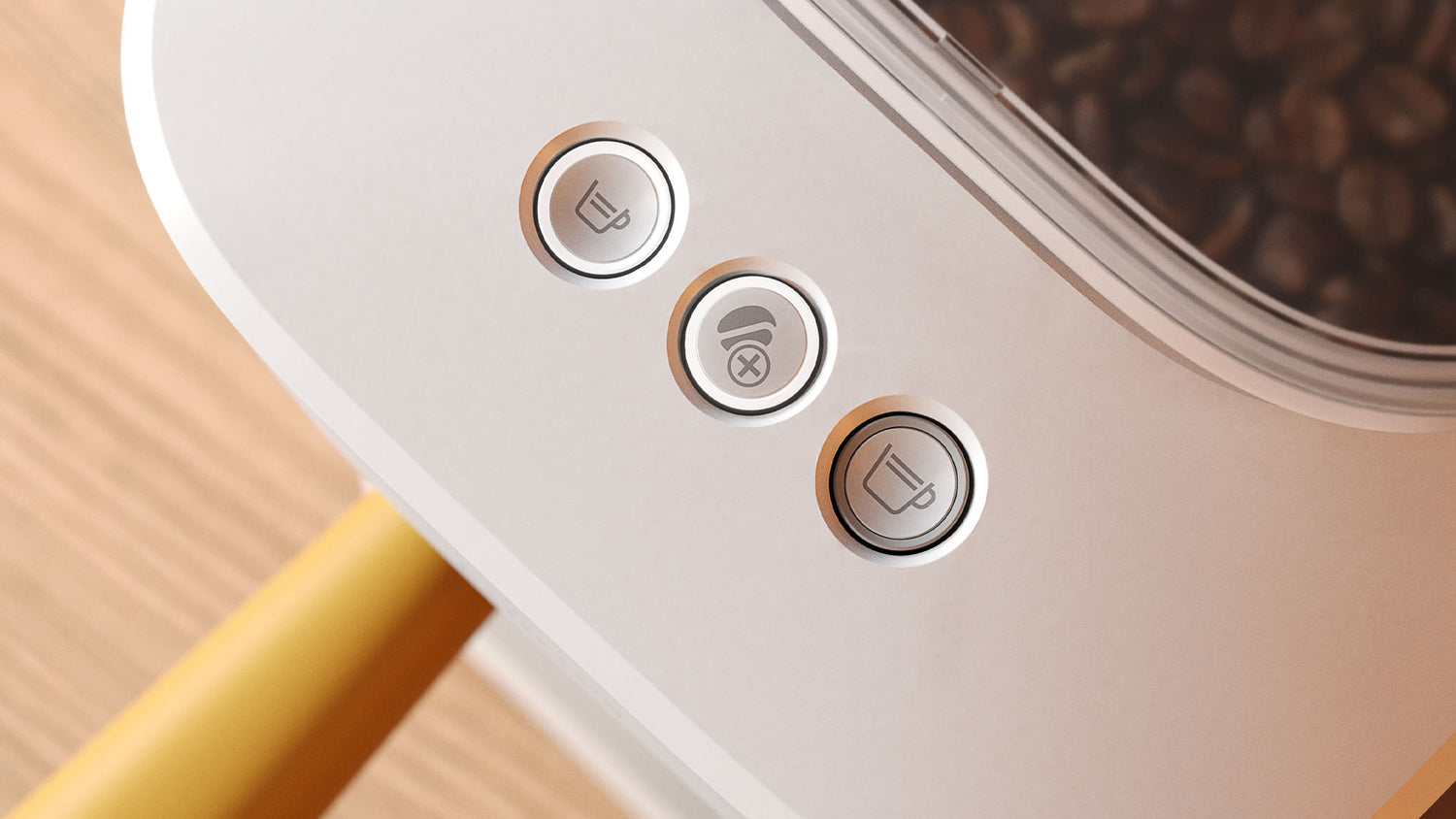 Close-up of Philips coffee machine control panel, showing buttons for single, double, and cup size selection.
