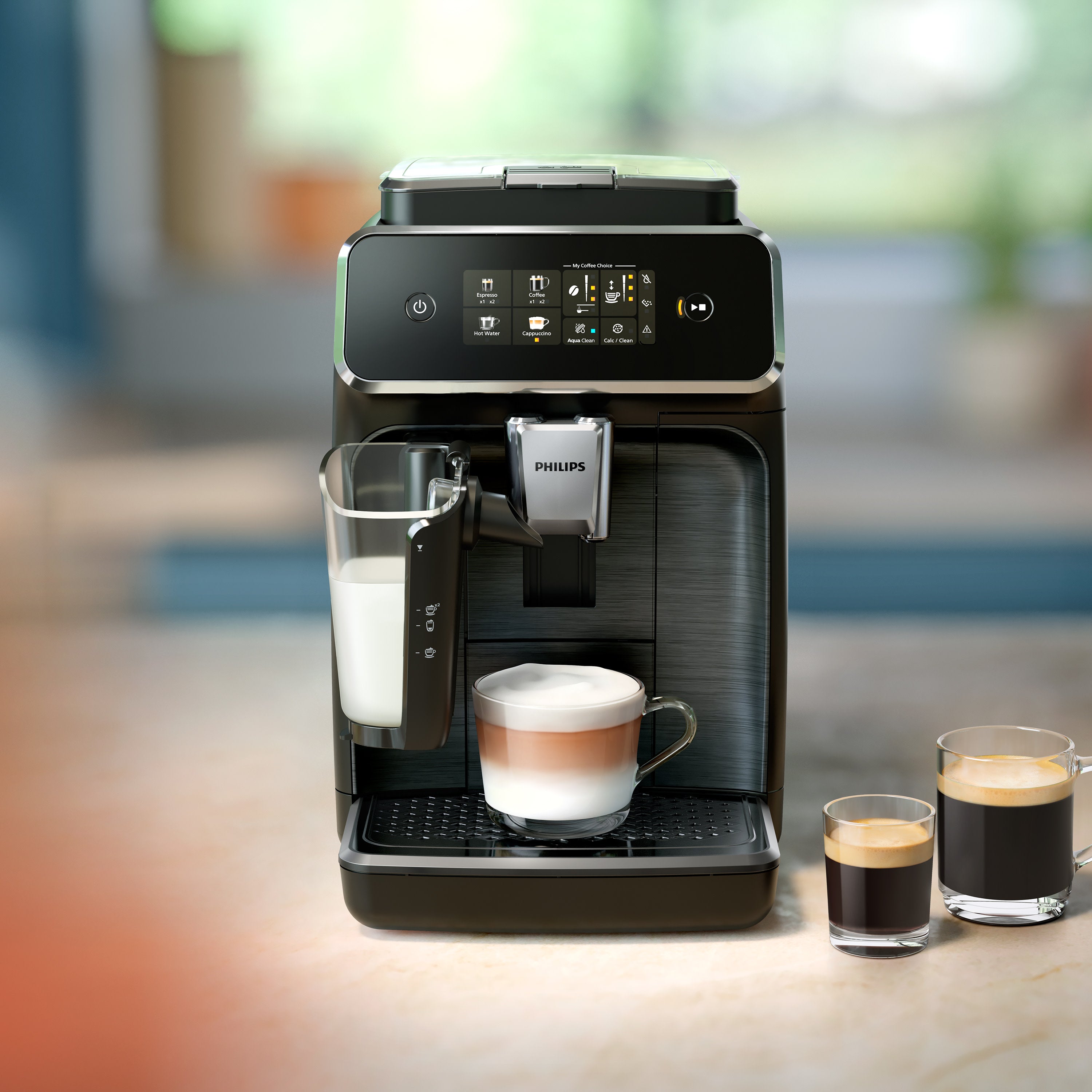 Philips 2300 Fully Automatic Espresso Machine with selection of coffees.
