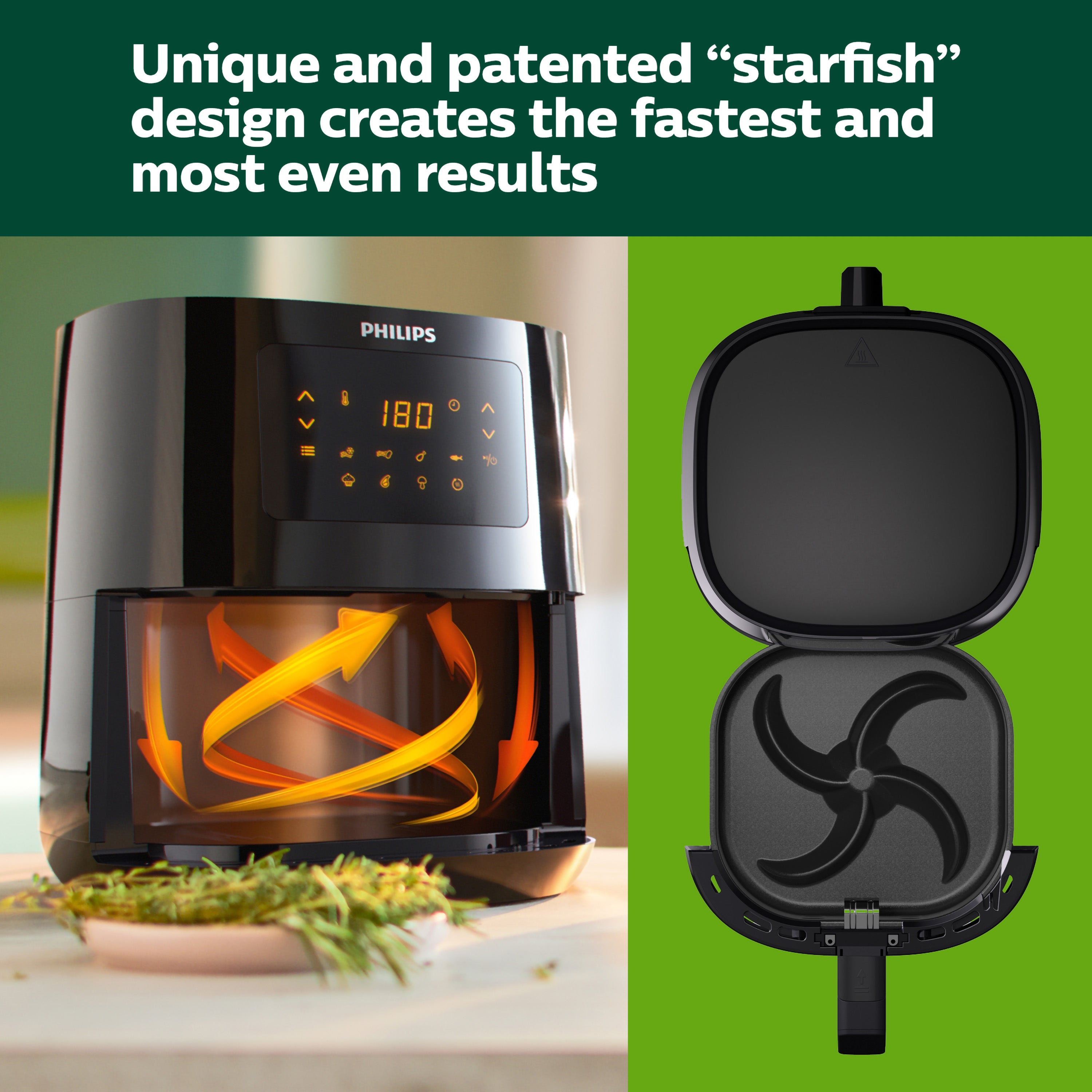Philips air fryer with star design on a green background