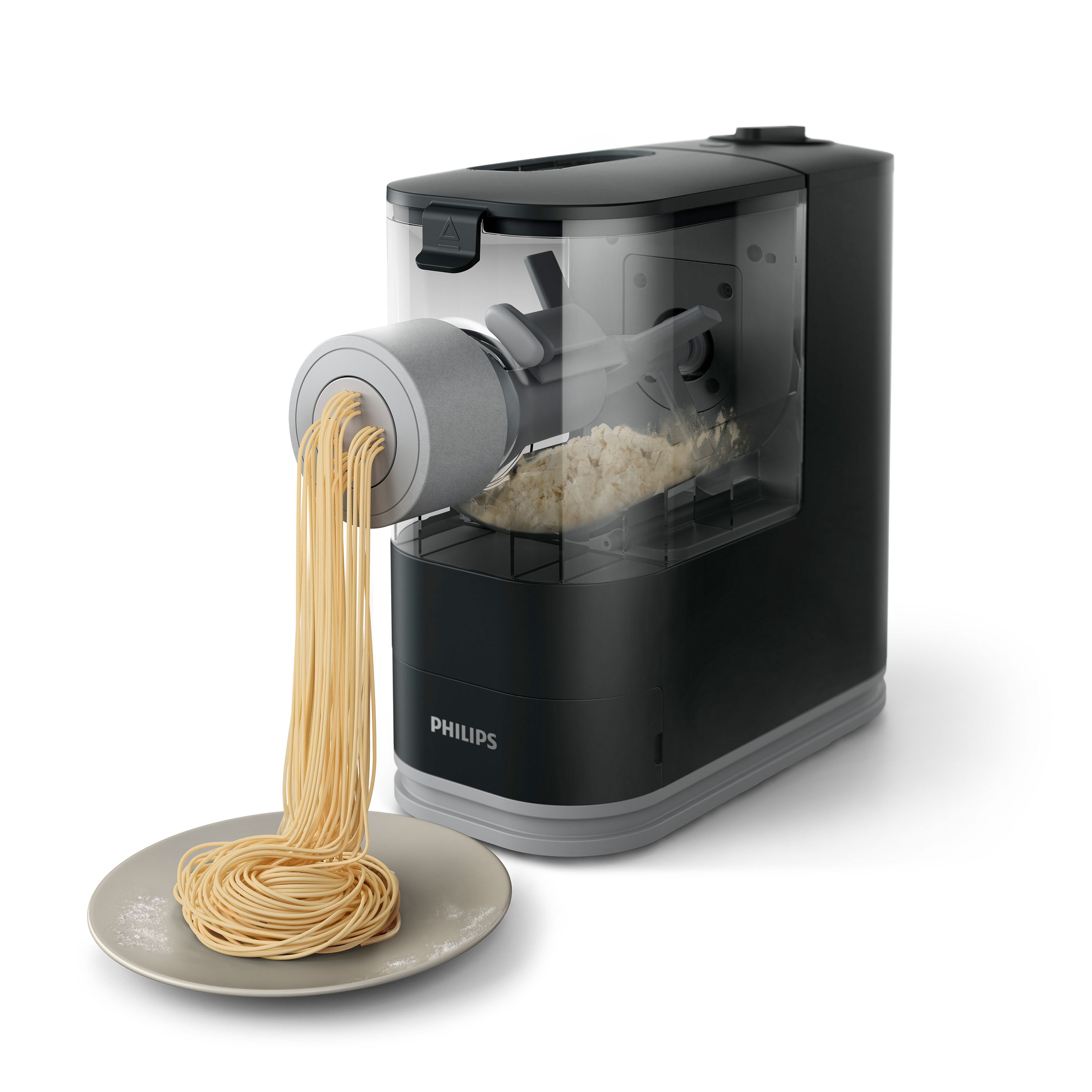 Philips pasta maker creating fresh pasta noodles.