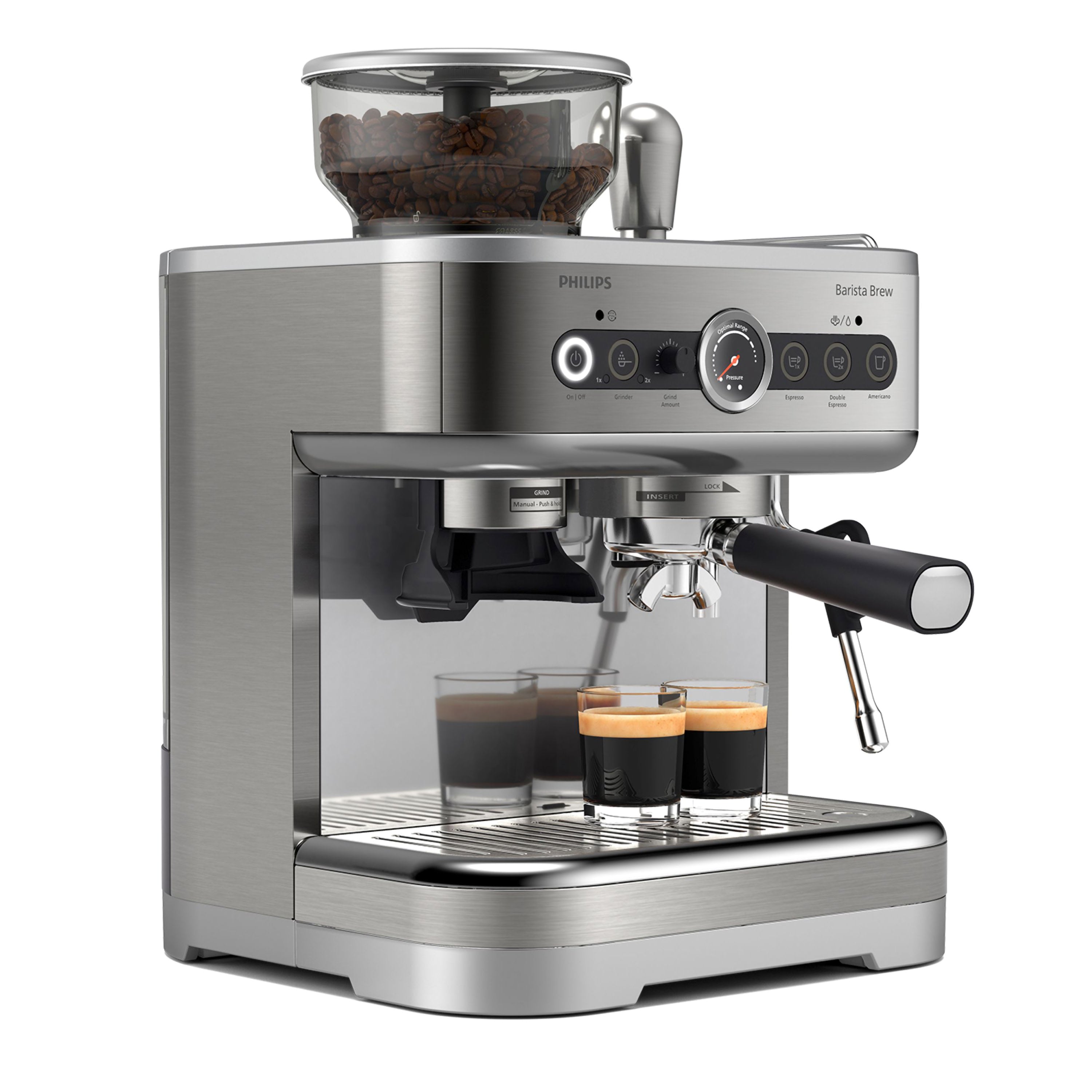 Side view of coffee machine.