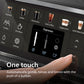 Coffee machine control panel with a finger pressing the 'Espresso' button, highlighting automation features.