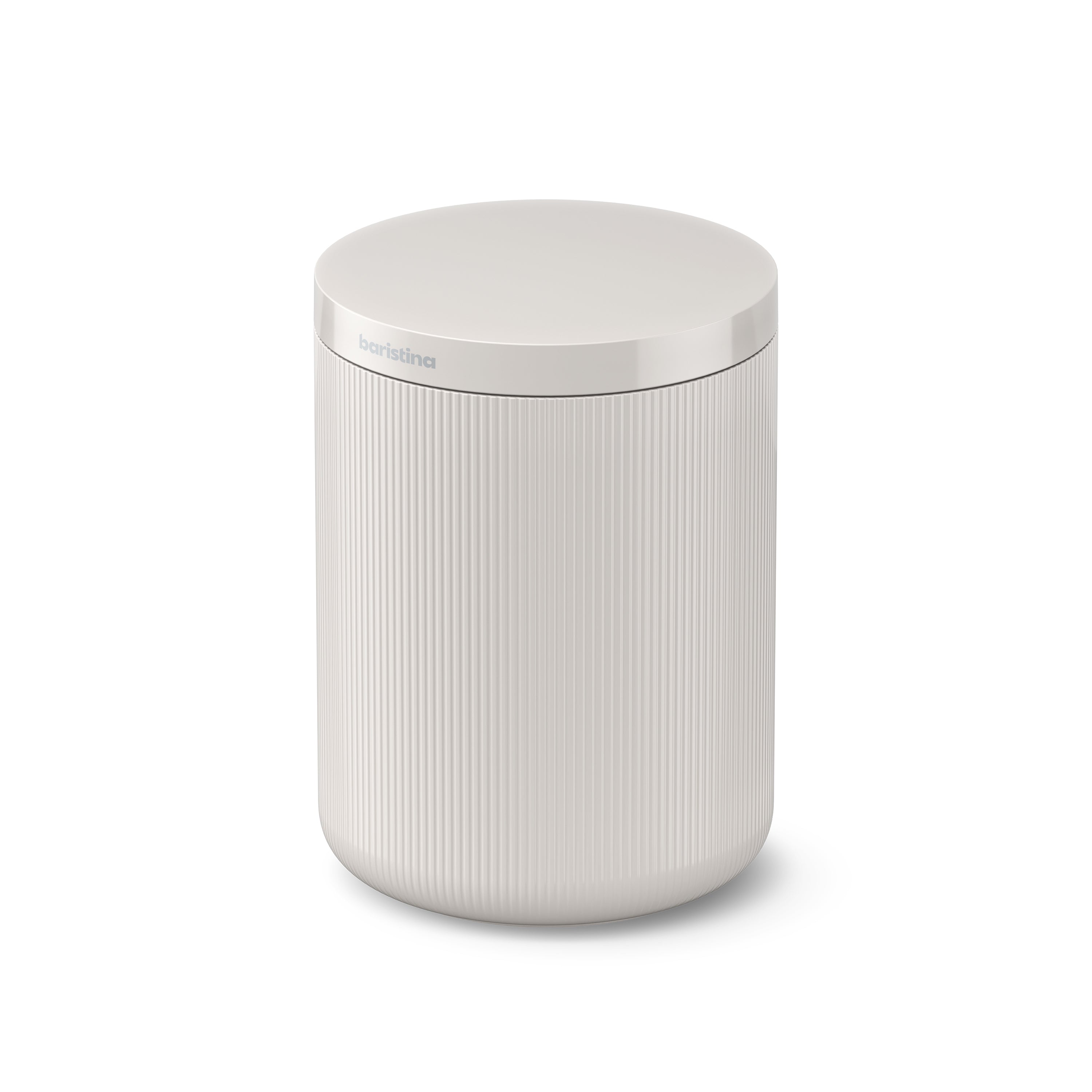 White cylindrical container with lid on a white background