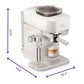 Baristina Latte espresso machine with dimensions indicated on a white background