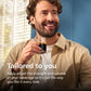 Man holding a glass of coffee with text about adjusting beverage strength and volume.