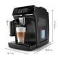 Philips coffee machine with a glass of coffee on a white background