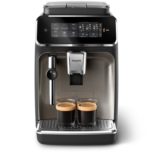 Philips coffee machine with two cups of coffee on a white background