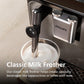 Philips milk frother in action with a bowl of frothed milk, on a kitchen counter.