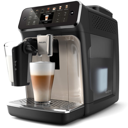 Philips coffee machine with a glass of latte on a white background