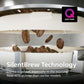 Ceramic grinder with coffee beans and Quiet Mark logo, emphasizing SilentBrew Technology.