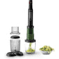 Philips kitchen appliance with attachments and a bowl of zucchini noodles on a white background