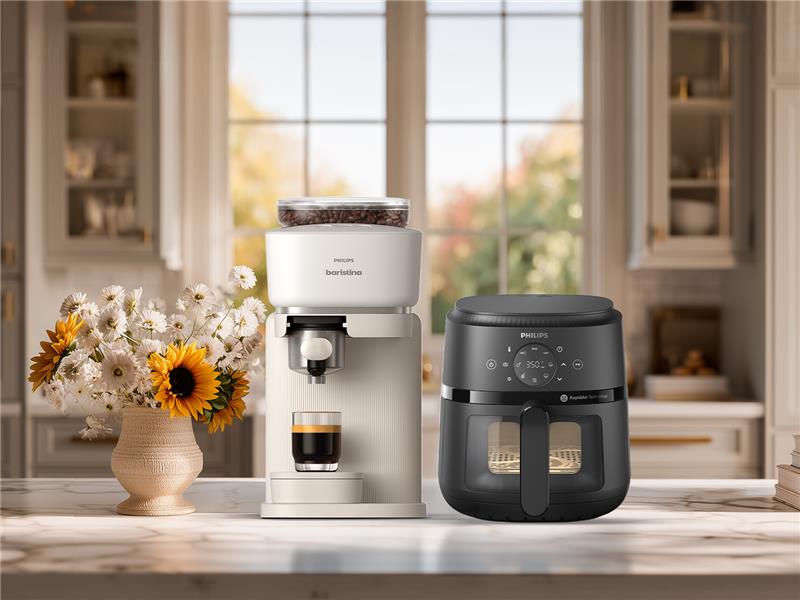 Airfryer and coffee maker on counter top