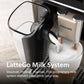 Philips LatteGo Milk System in action with frothed milk, featuring the Philips logo.