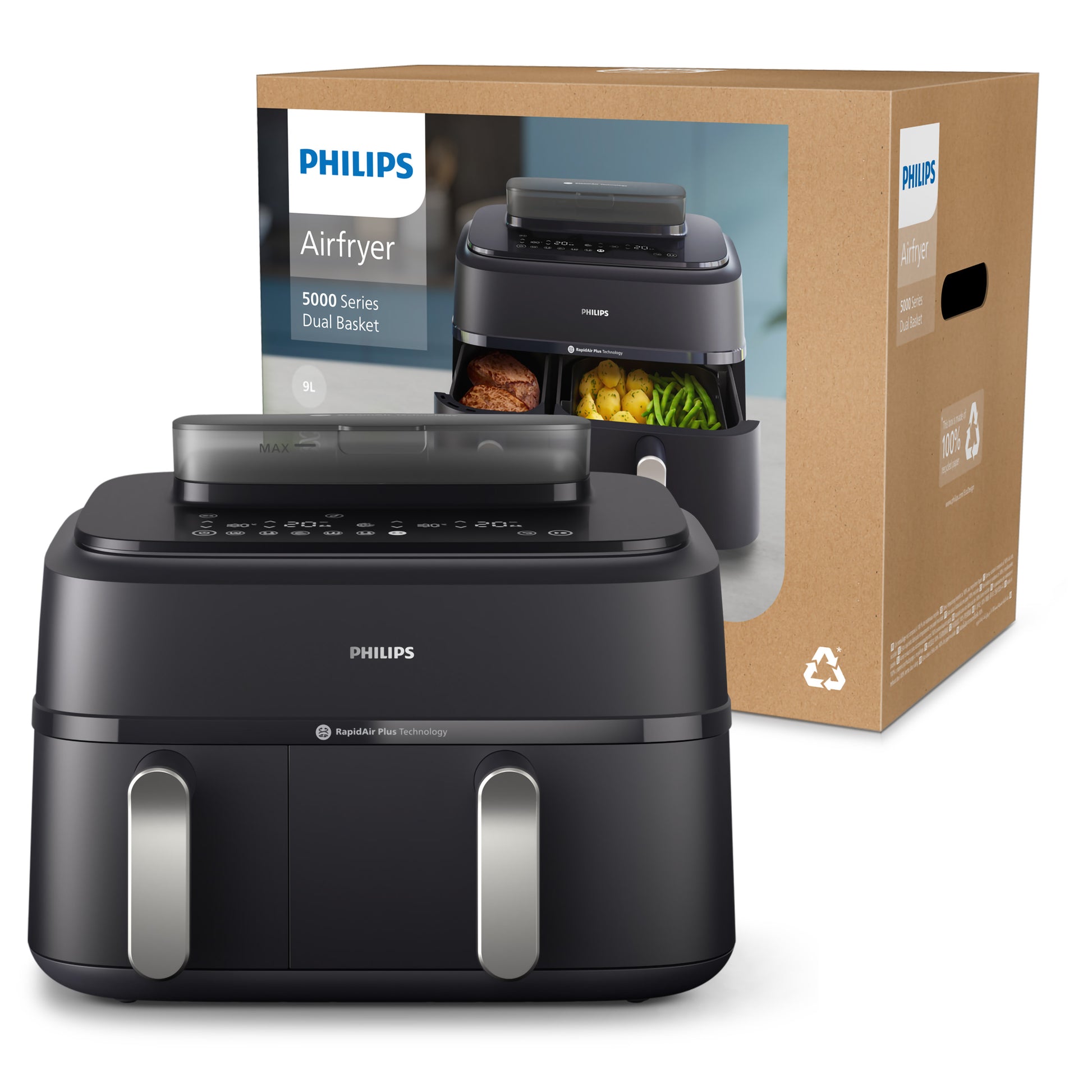 Philips 5000 Series Dual-Basket Airfryer with Steam, 9.6 qt Capacity with box