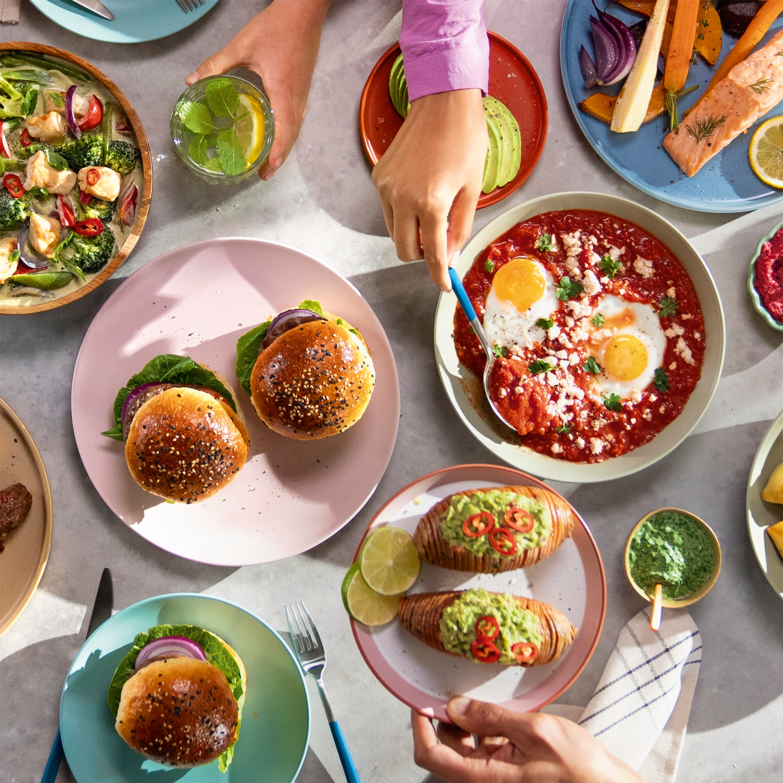 Variety of different types of food.