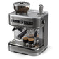 Side view of coffee machine with coffee. 